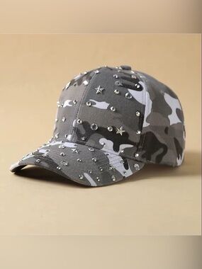 Studded Camo Baseball Cap - Gray